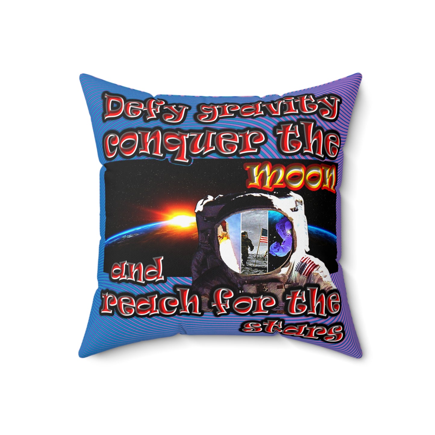 defy conquer reach - Spun Polyester Square Pillow - (light blue-purple wave)