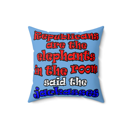 donkeys and elephants - Spun Polyester Square Pillow - (light blue)