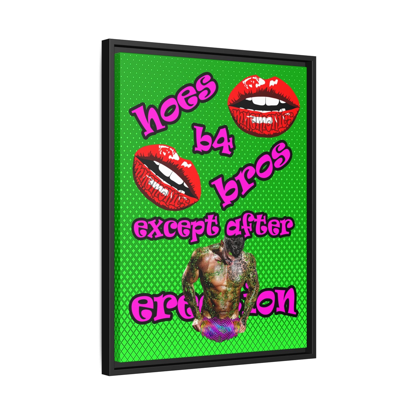 hoes b4 bros - framed canvas art (logo green)