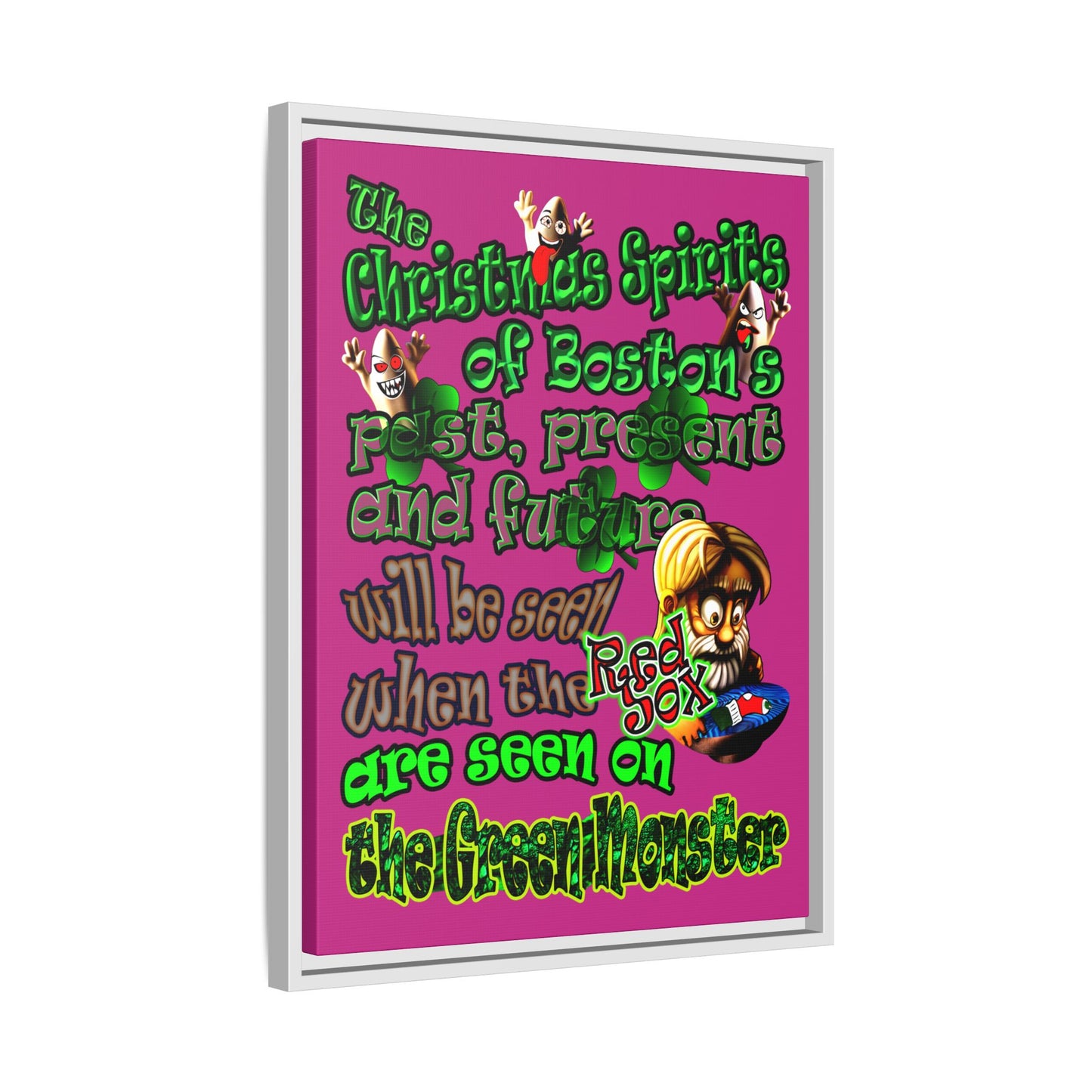 christmas spirits of boston - framed canvas art (pink)