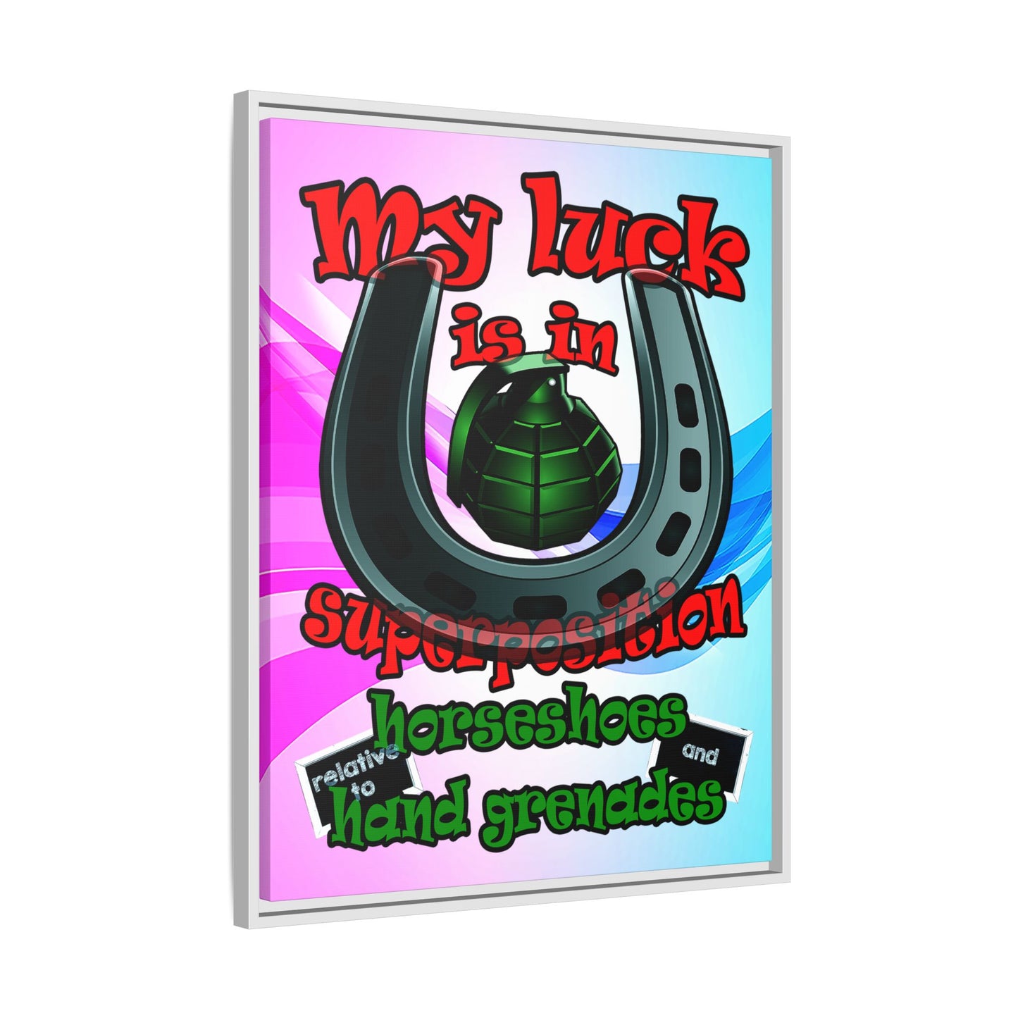 my luck - framed canvas art (light blue-pink wave)