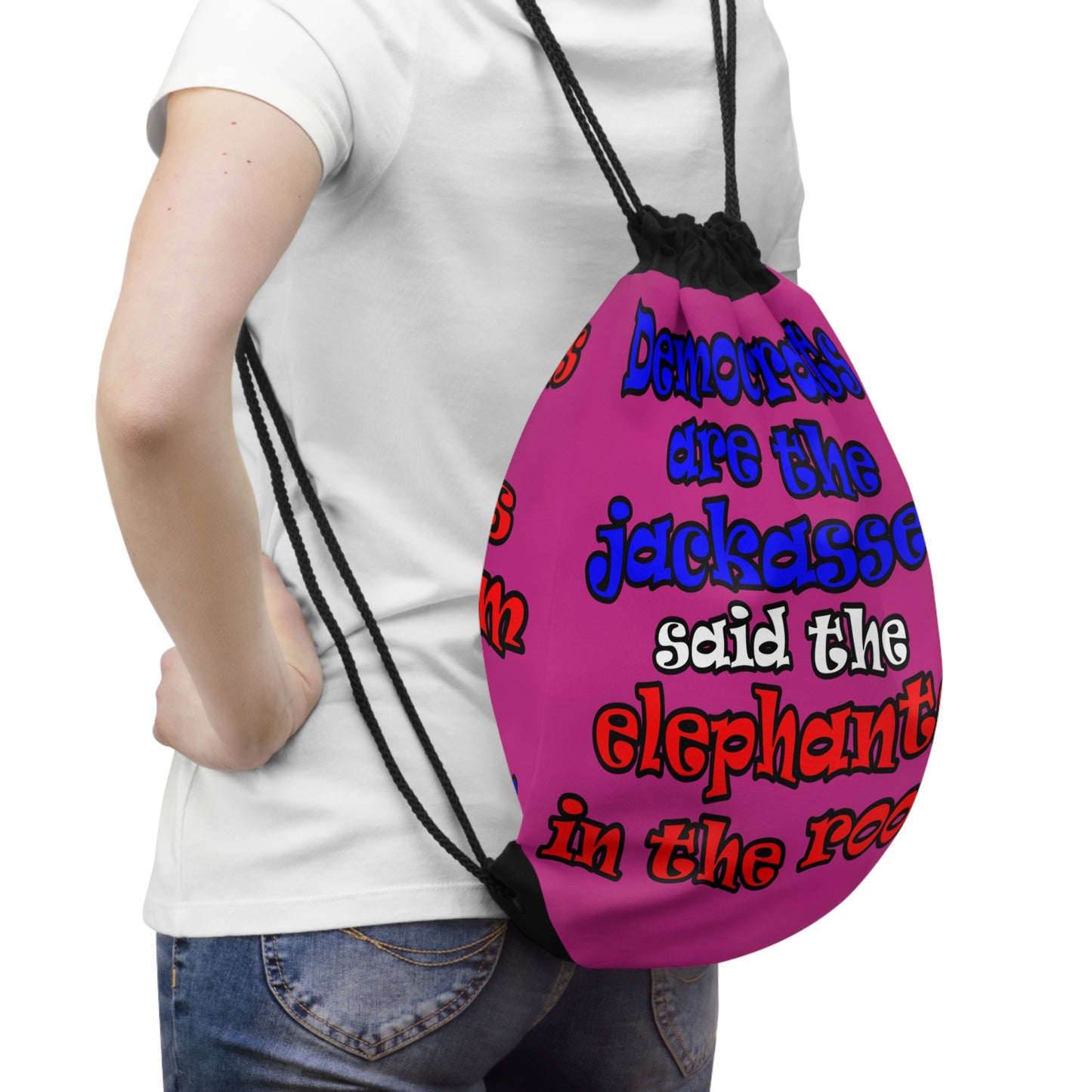donkeys and elephants - Drawstring Bag (pink)
