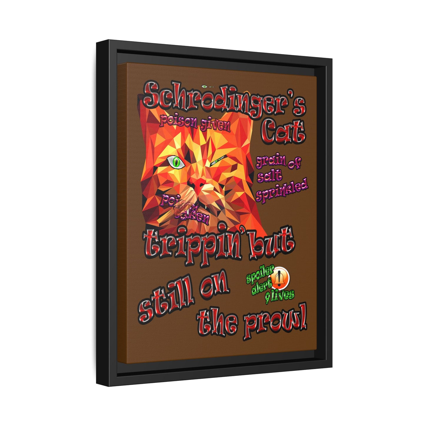 schrodinger's cat - framed canvas art (brown)