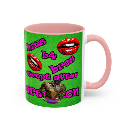 hoes b4 bros - Accent Mug (green turf)
