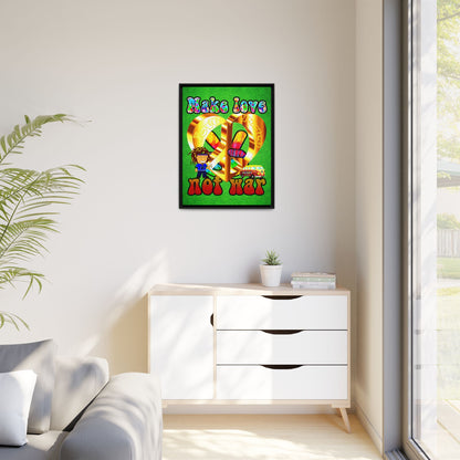 love peace - framed canvas art (green turf)