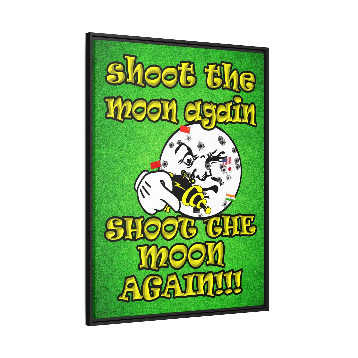 shoot the moon again - framed canvas art (green turf)