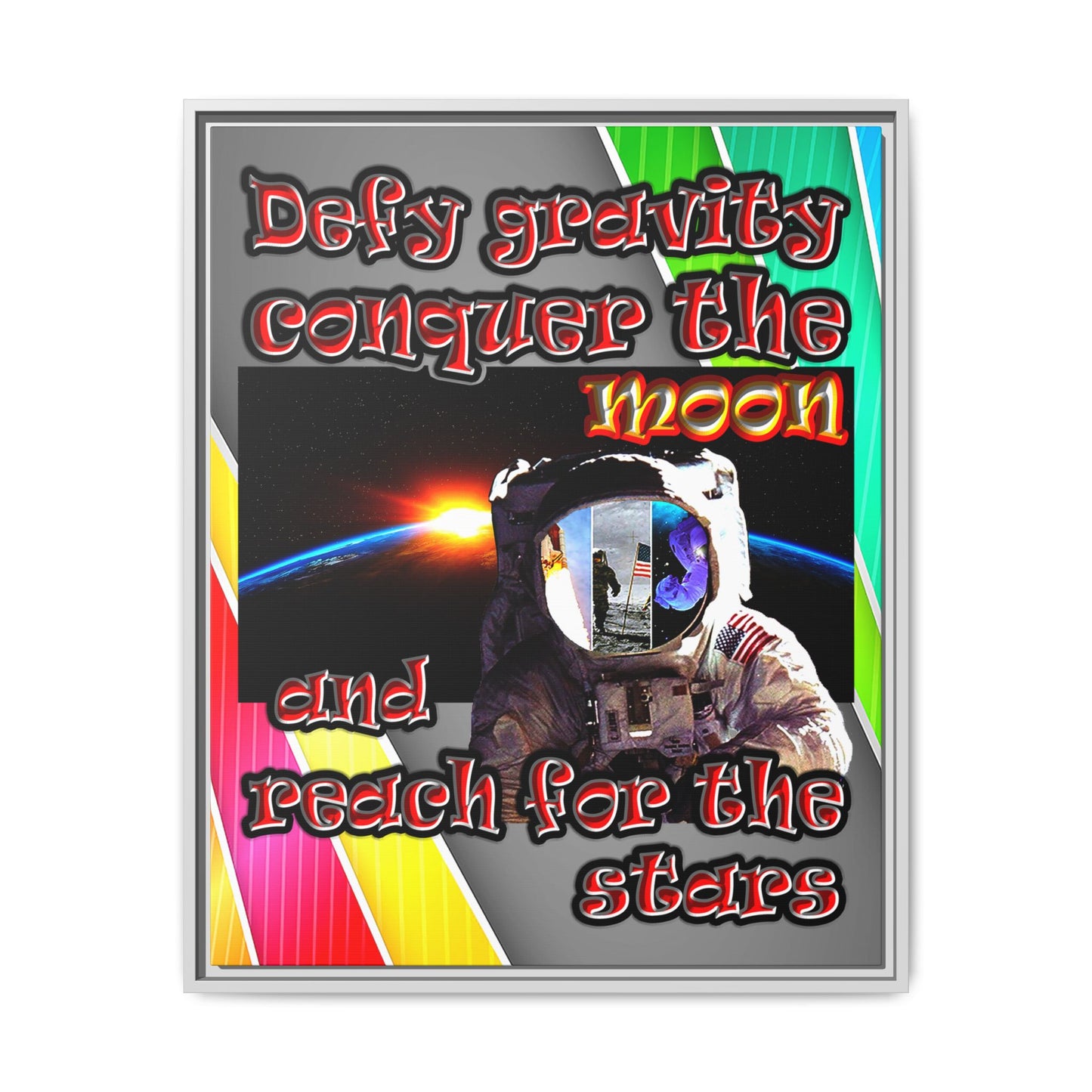 defy conquer reach - framed canvas art (rainbow split)