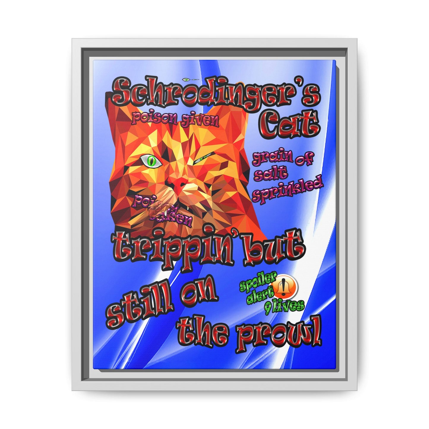 schrodinger's cat - framed canvas art (blue-white wave)