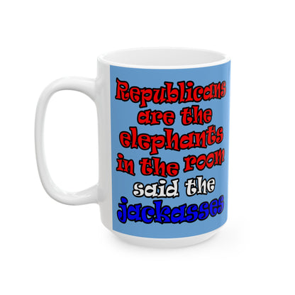 donkeys and elephants - White Mug (light blue)