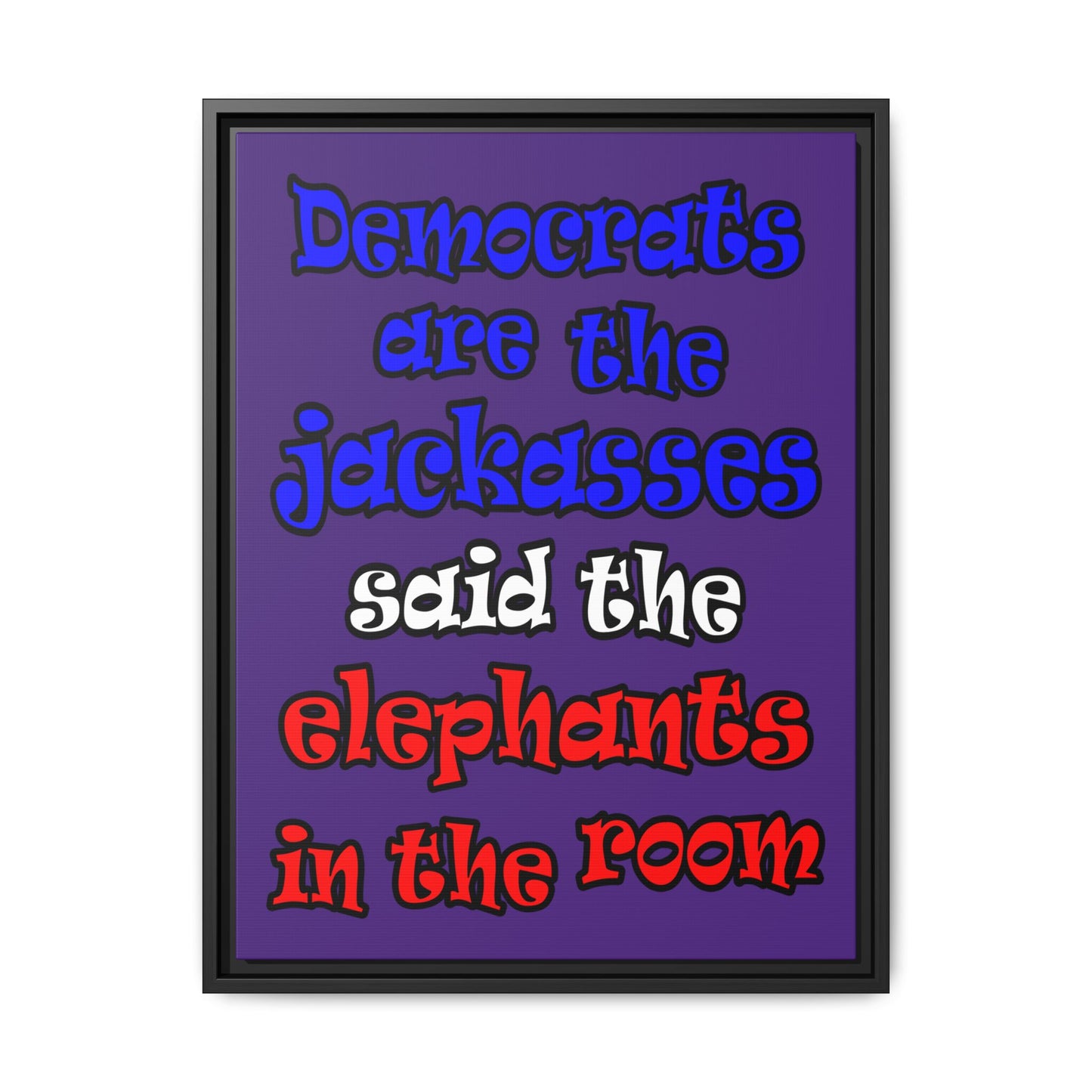 donkeys and elephants - framed canvas art (purple)