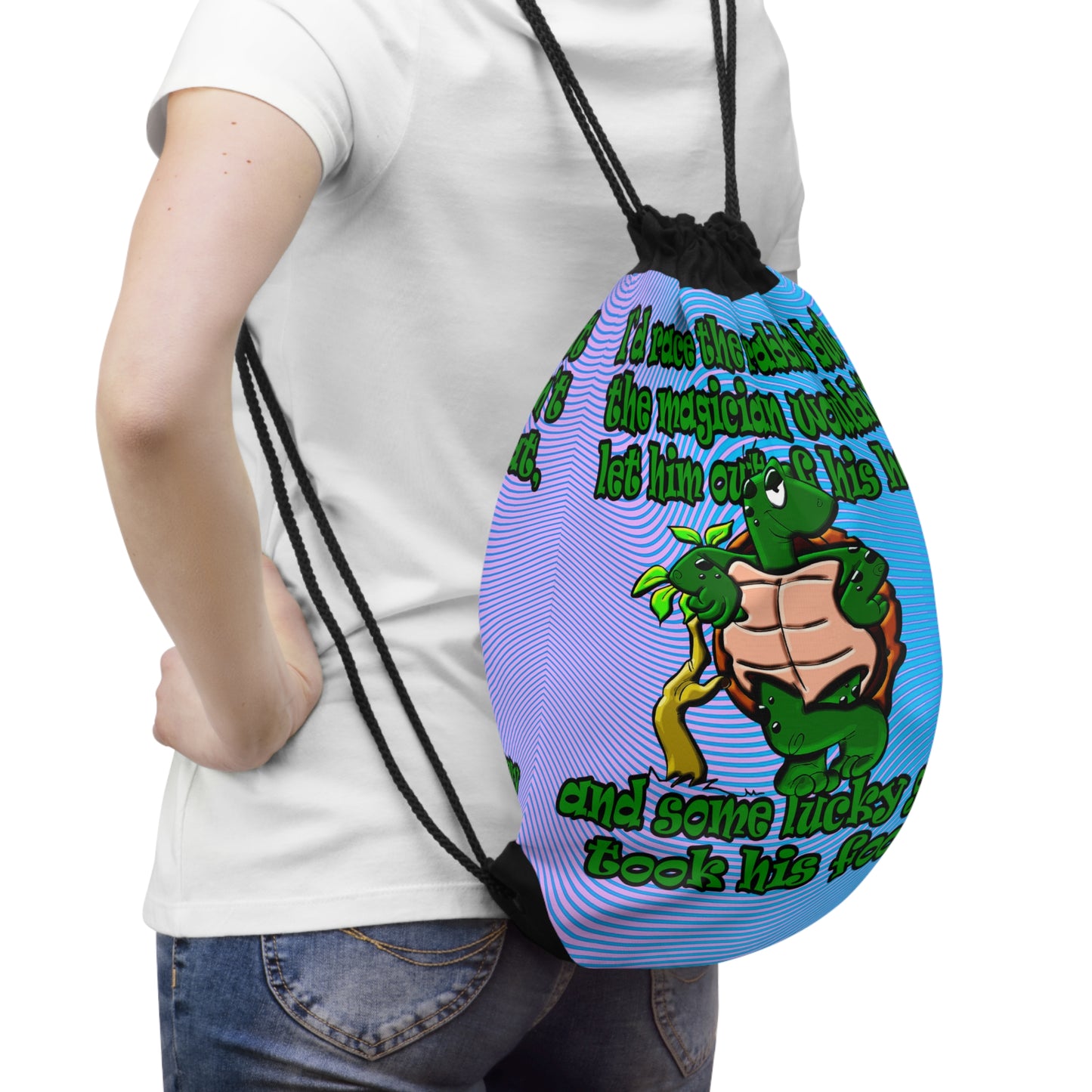 turtle race - Drawstring Bag (light blue-purple wave)