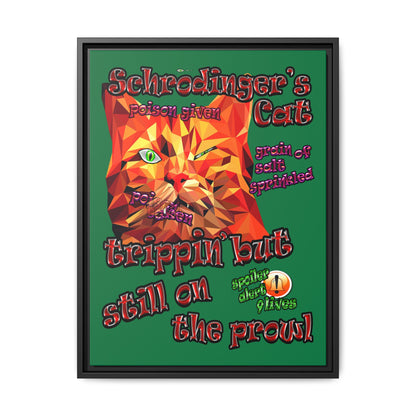 schrodinger's cat - framed canvas art (dark green)