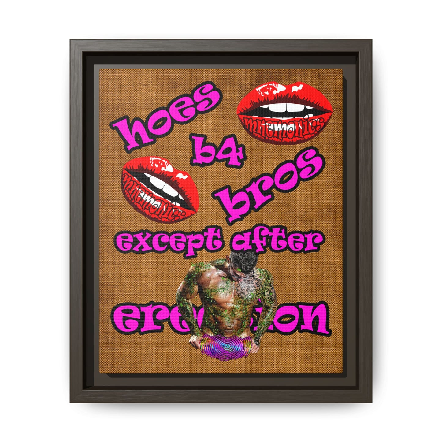 hoes b4 bros - framed canvas art (brown papyrus)
