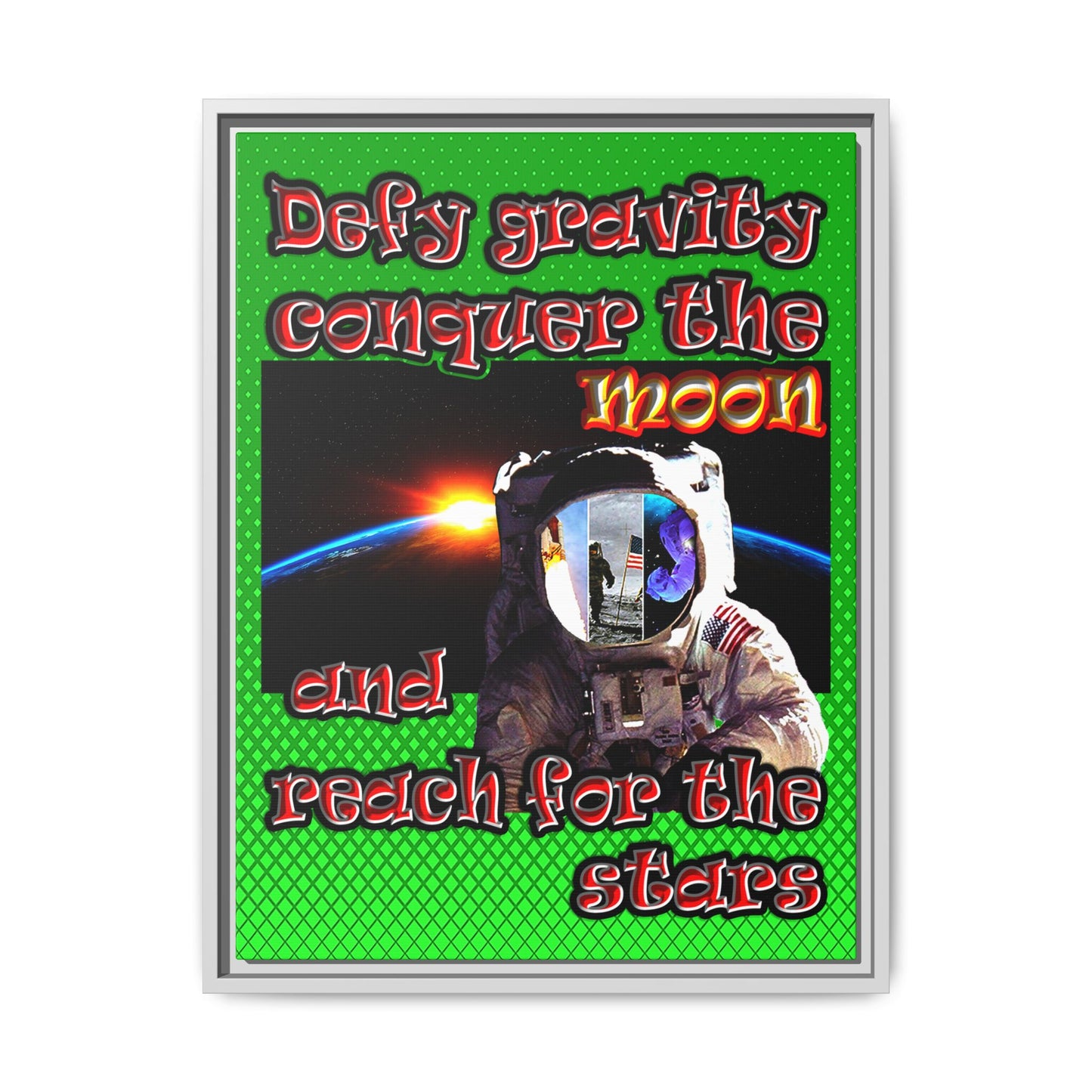 defy conquer reach - framed canvas art (logo green)
