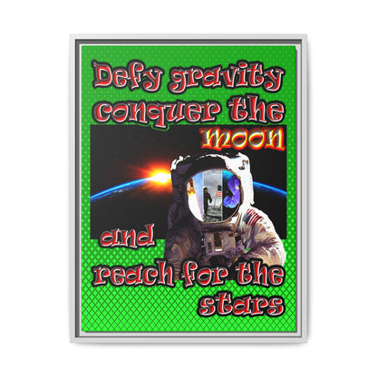 defy conquer reach - framed canvas art (logo green)