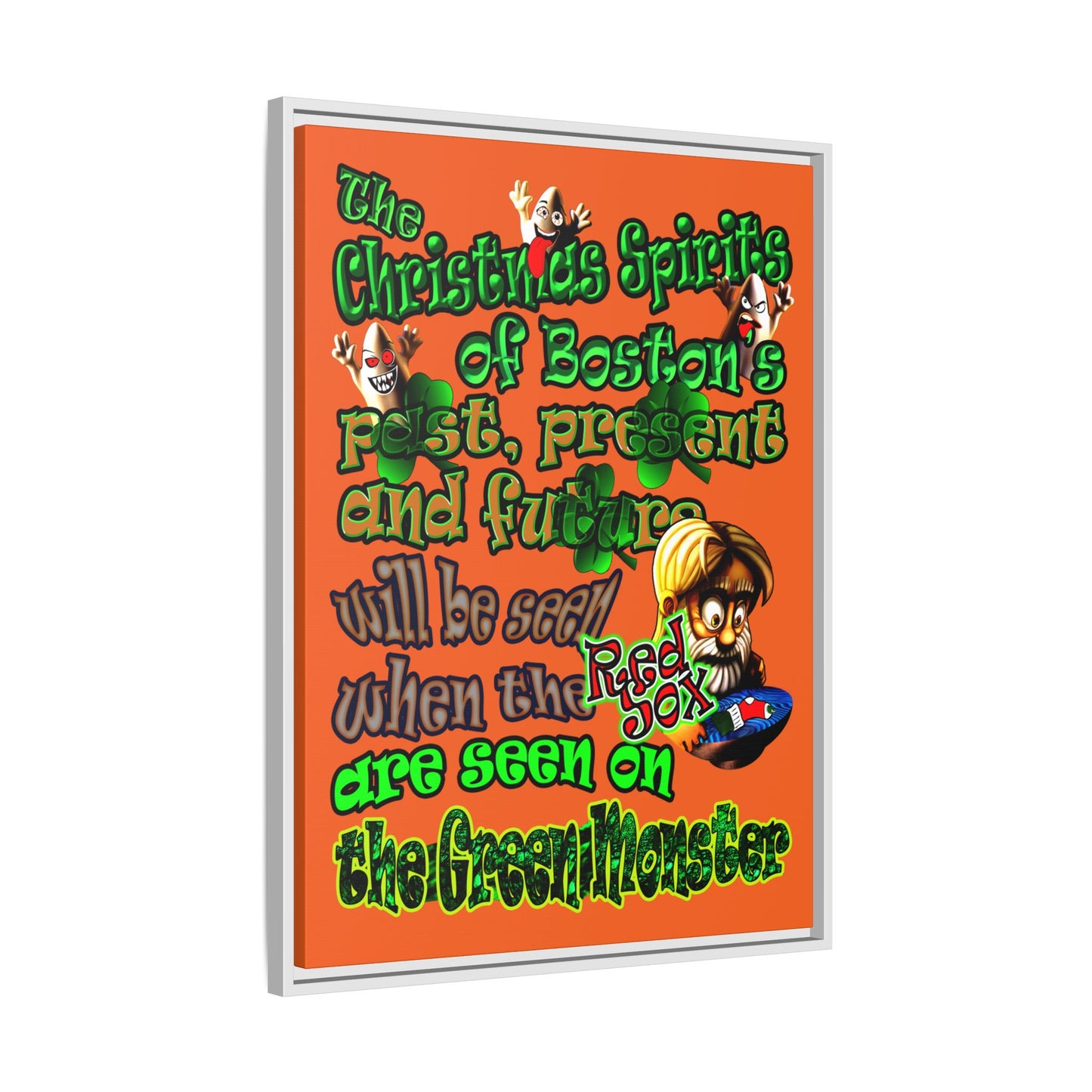 christmas spirits of boston - framed canvas art (orange)