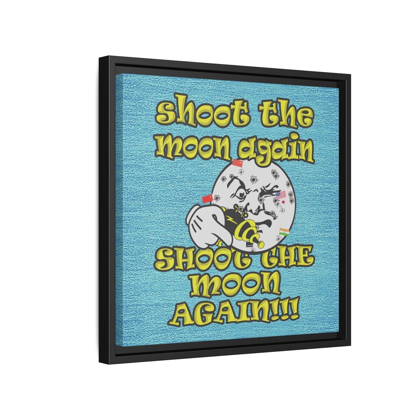 shoot the moon again - framed canvas art (faded blue)
