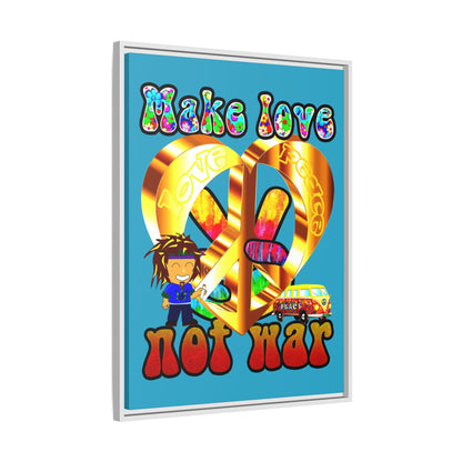 love peace - framed canvas art (turquoise)