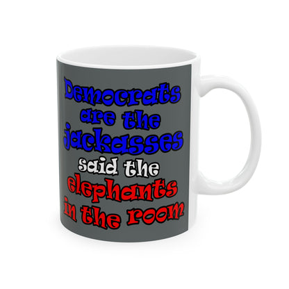 donkeys and elephants - White Mug (dark grey)