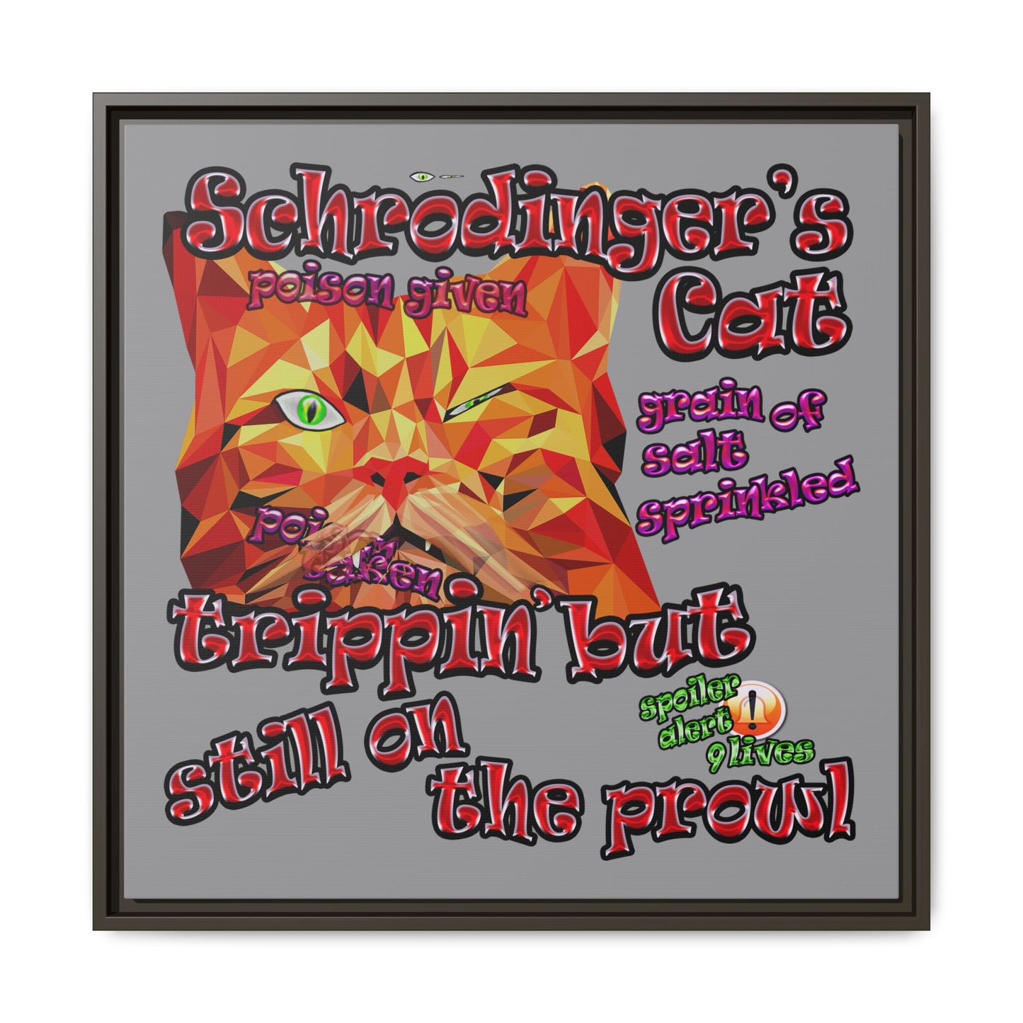 schrodinger's cat - framed canvas art (grey)