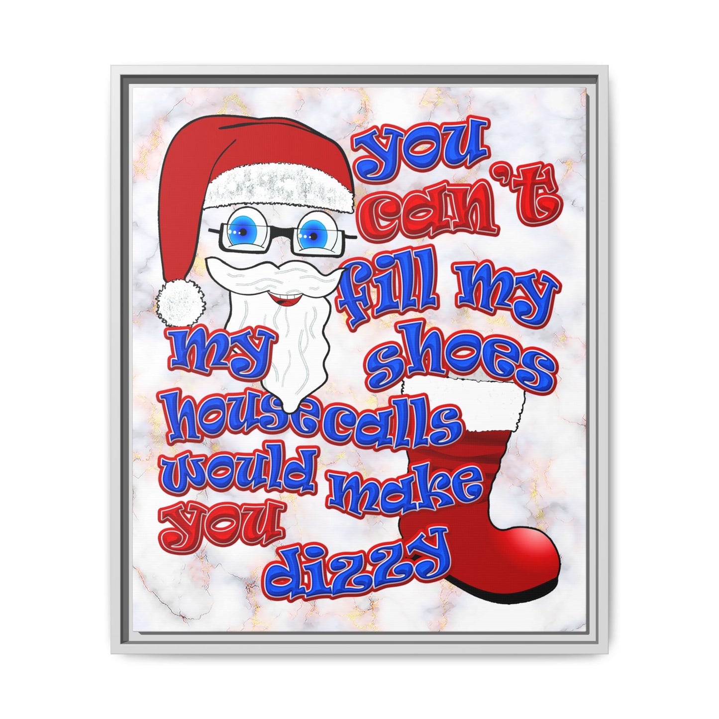 santa's shoes - framed canvas art (white marble)