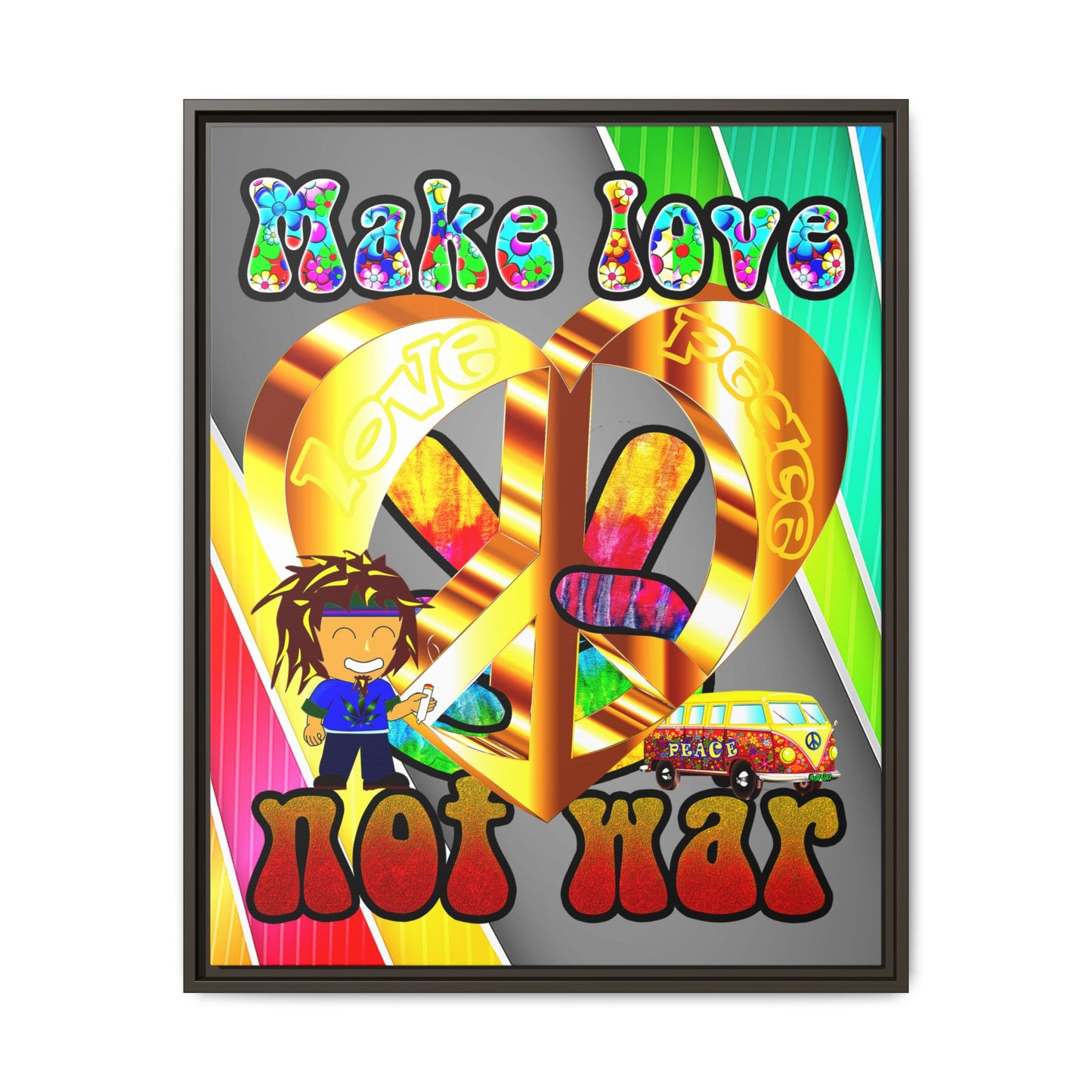 love peace - framed canvas art (rainbow split)