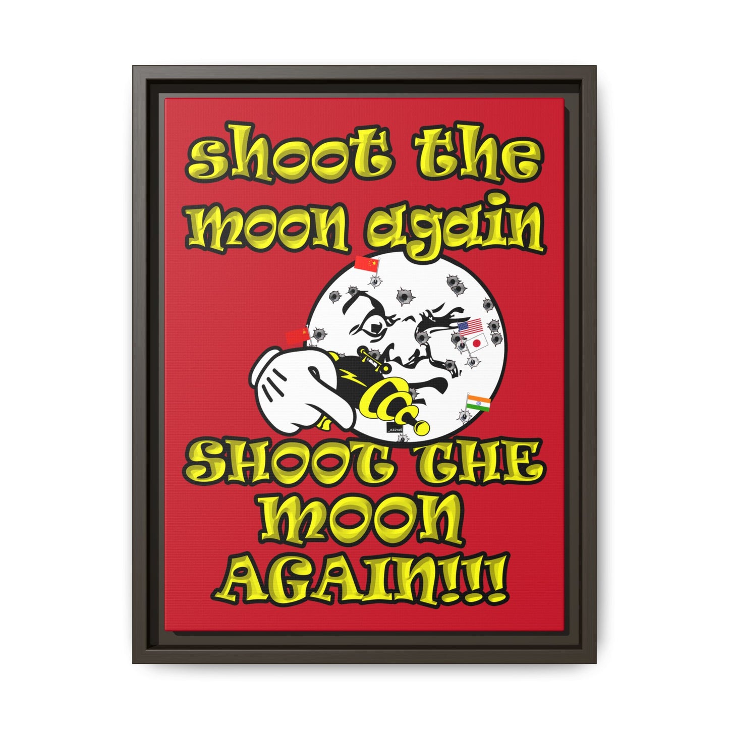 shoot the moon again - framed canvas art (dark red)