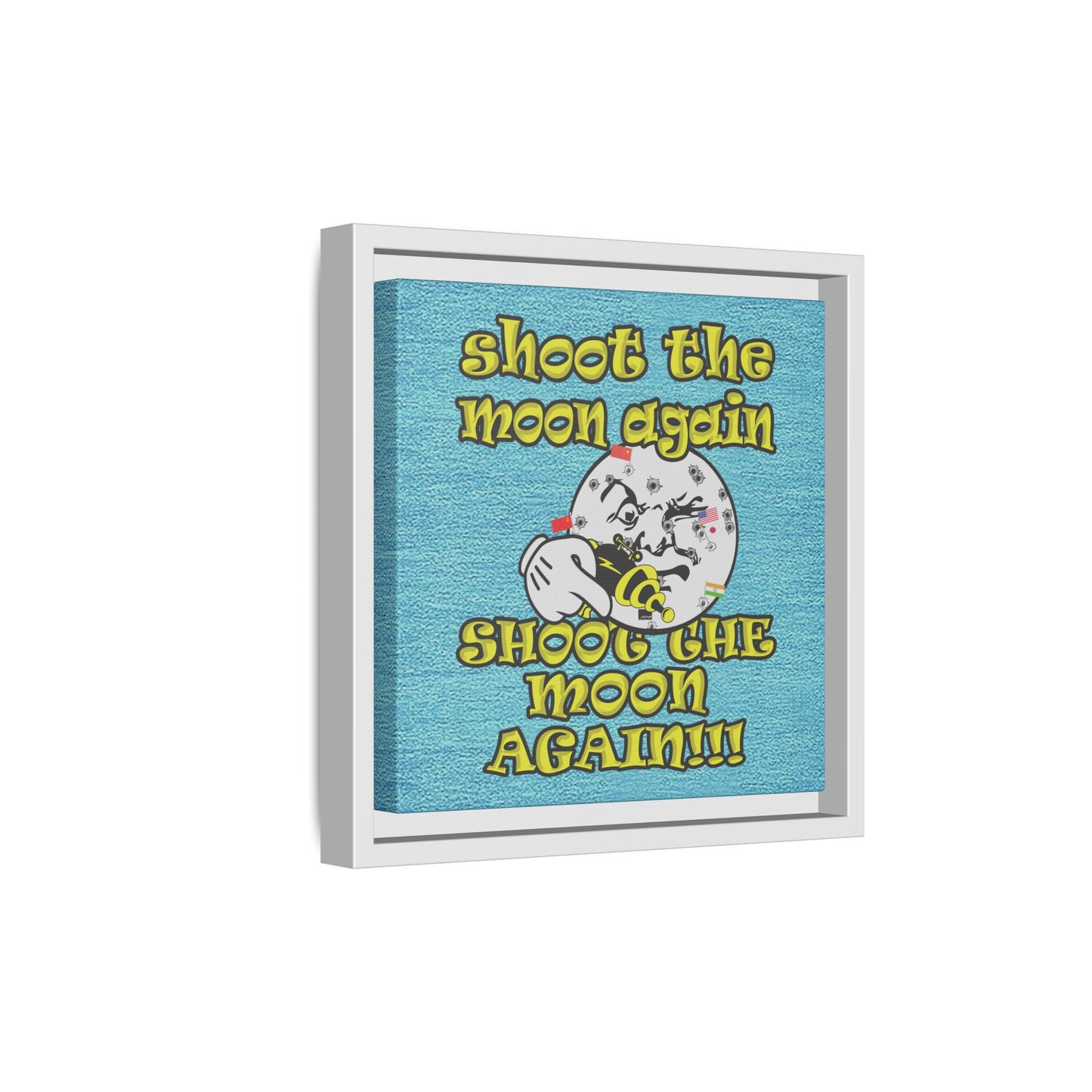 shoot the moon again - framed canvas art (faded blue)