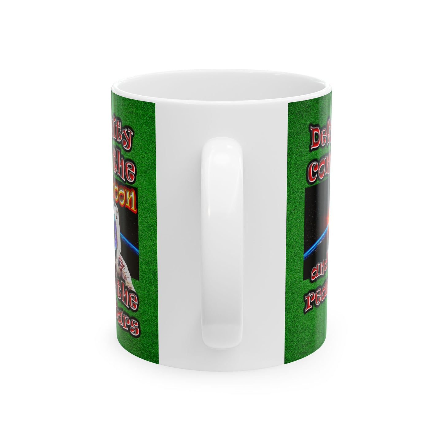 defy conquer reach - White Mug (green turf)