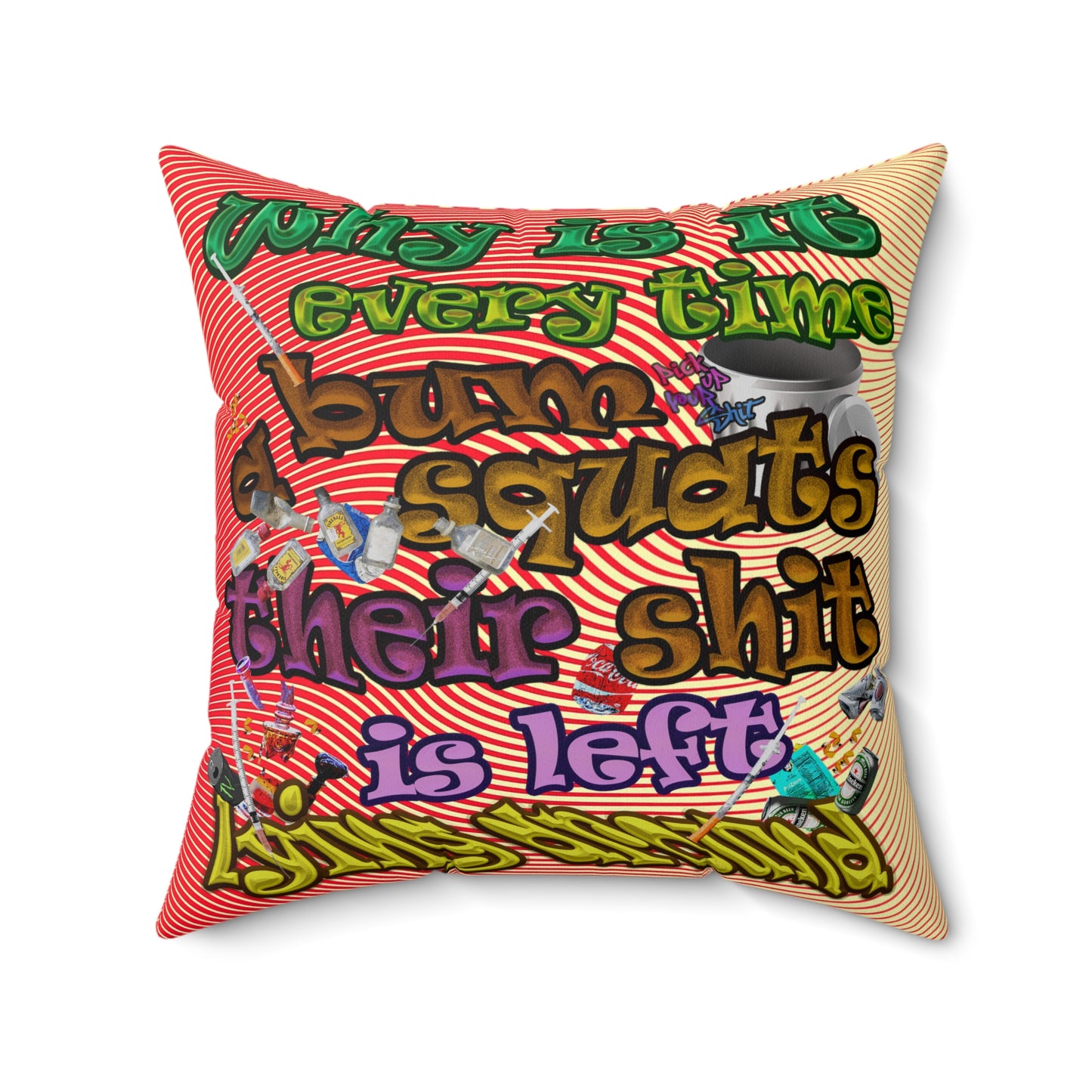 the bum's shit - Spun Polyester Square Pillow - (yellow-orange wave)