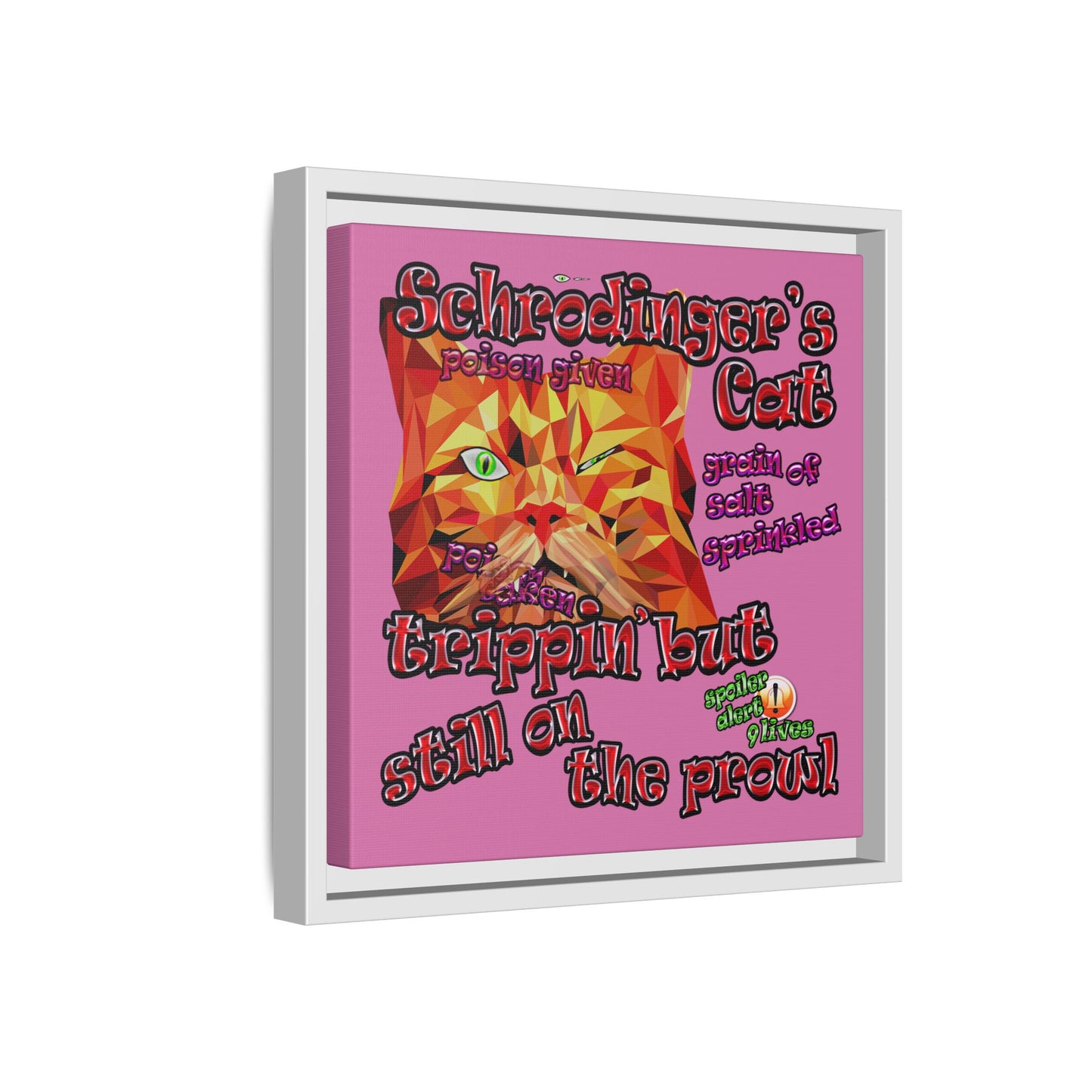 schrodinger's cat - framed canvas art (light pink)