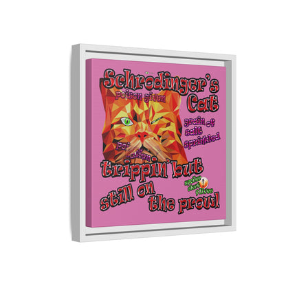 schrodinger's cat - framed canvas art (light pink)