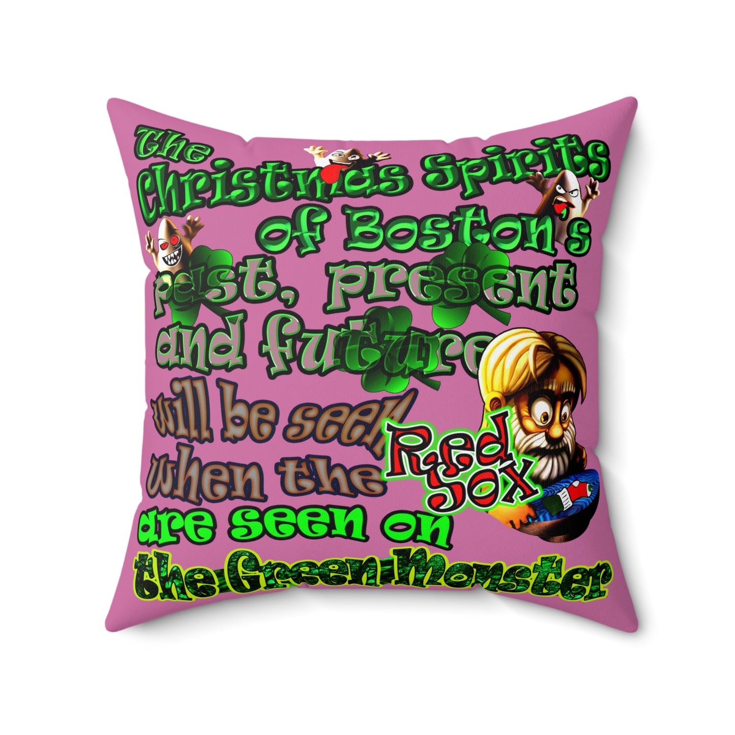 christmas spirits of boston - Spun Polyester Square Pillow - (light pink)