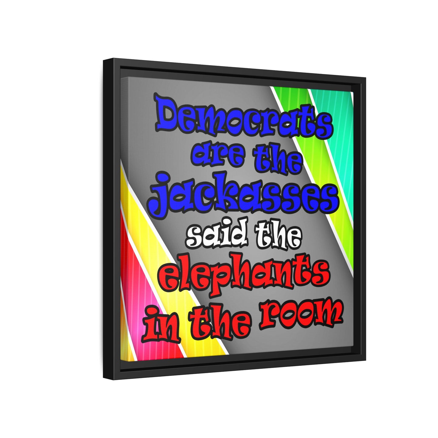 donkeys and elephants - framed canvas art (rainbow split)