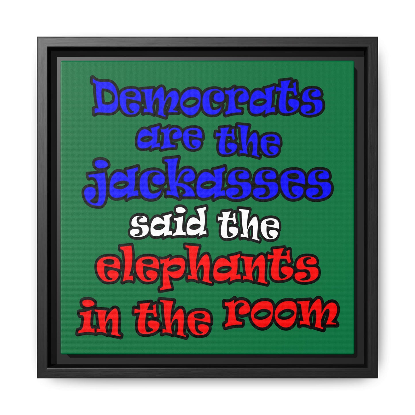 donkeys and elephants - framed canvas art (dark green)