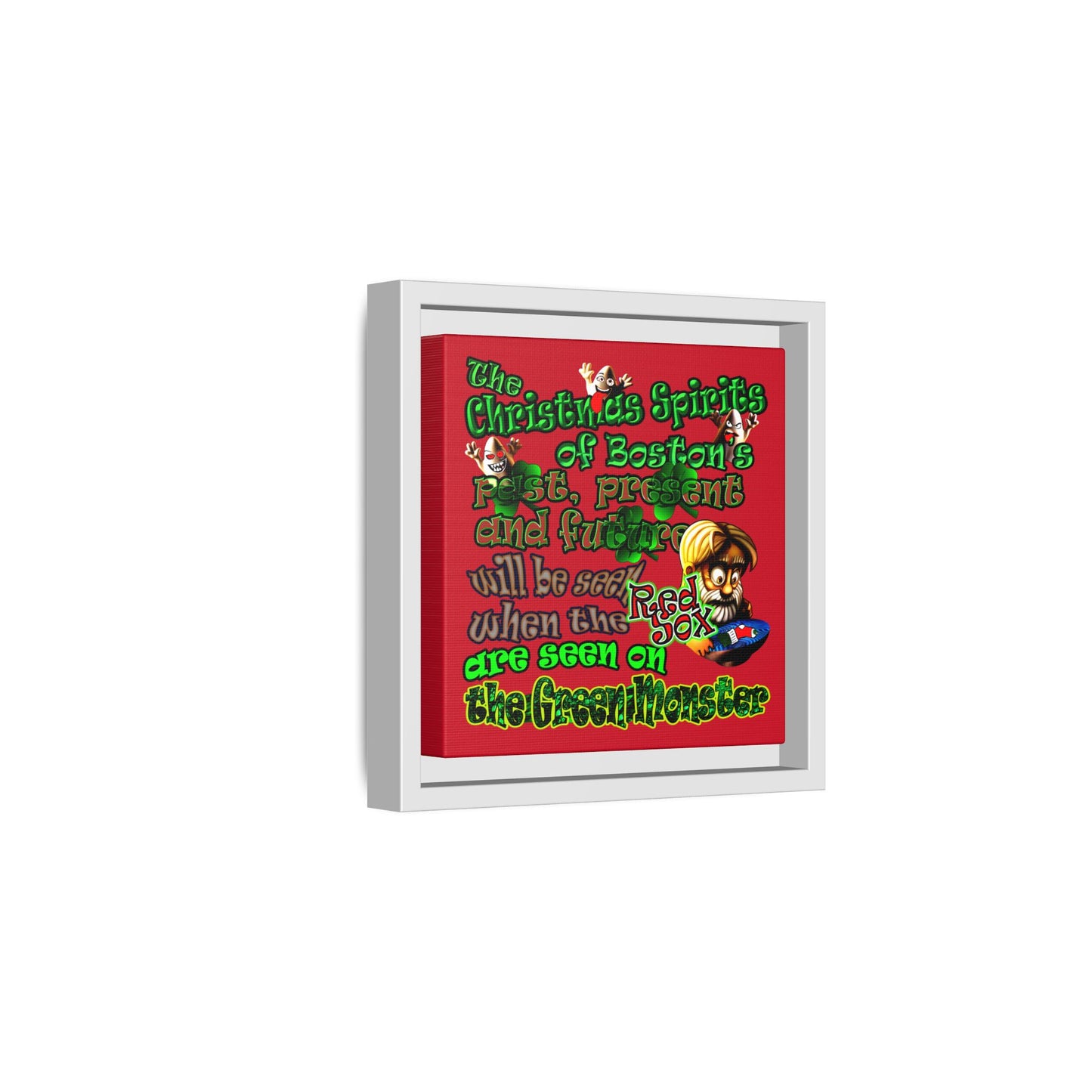 christmas spirits of boston - framed canvas art (dark red)