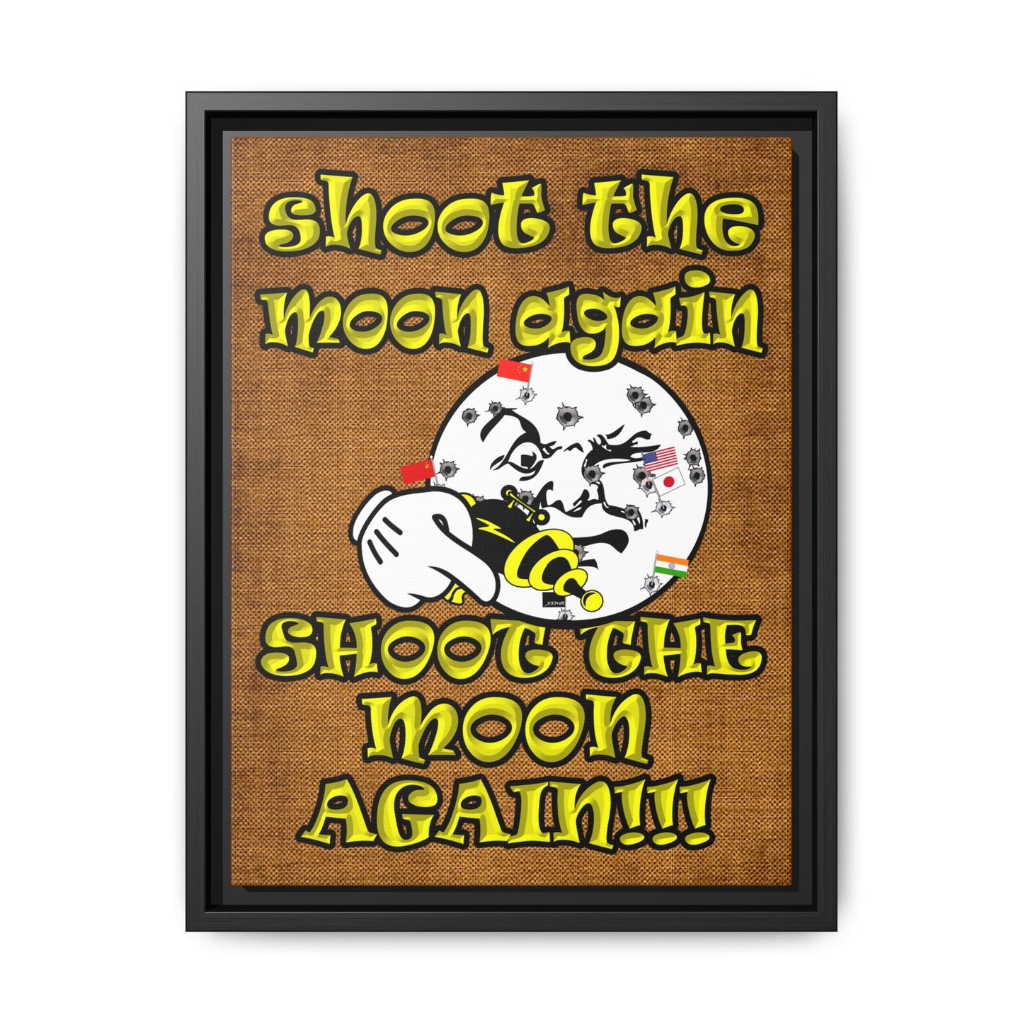 shoot the moon again - framed canvas art (brown papyrus)