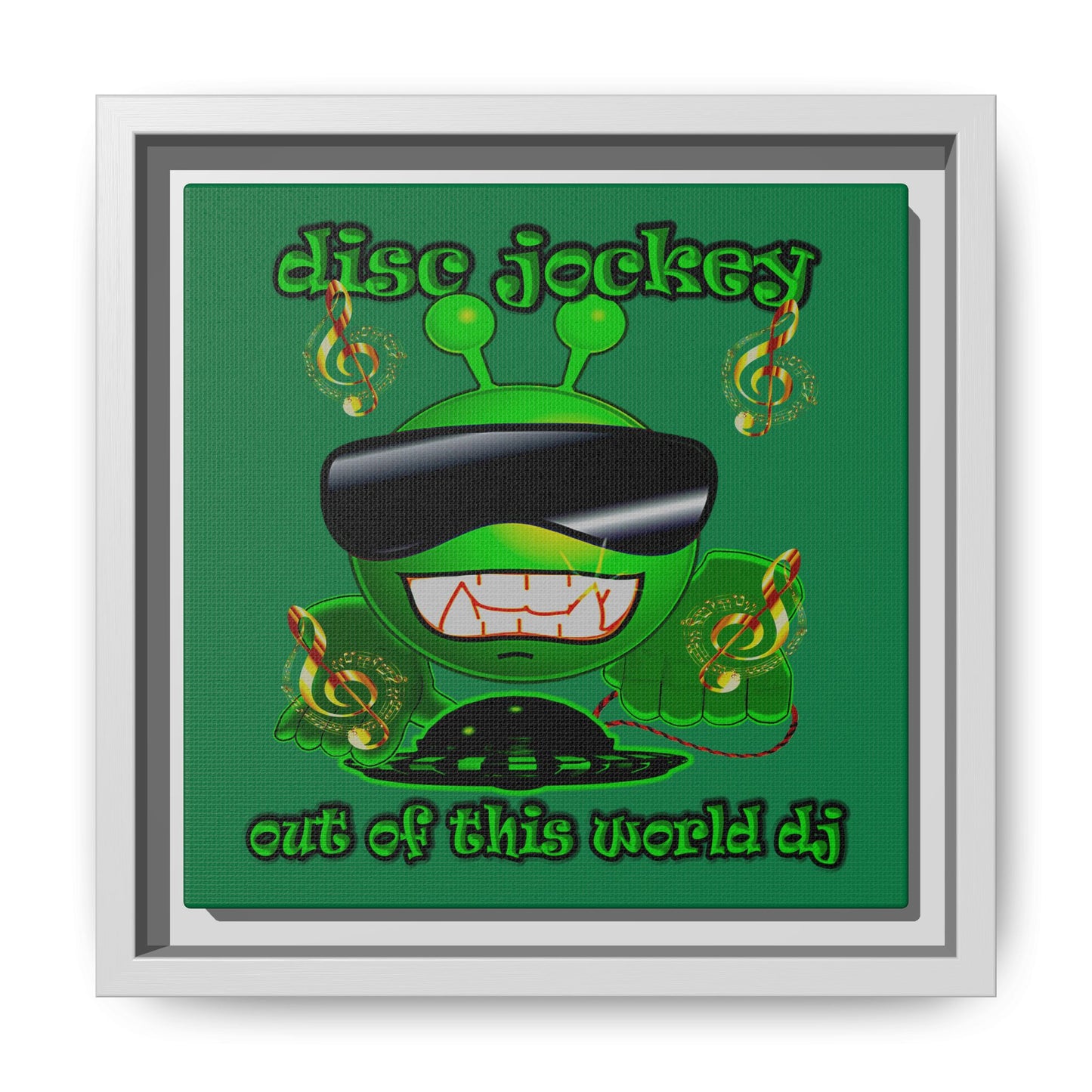 disc jockey - framed canvas art (dark green)