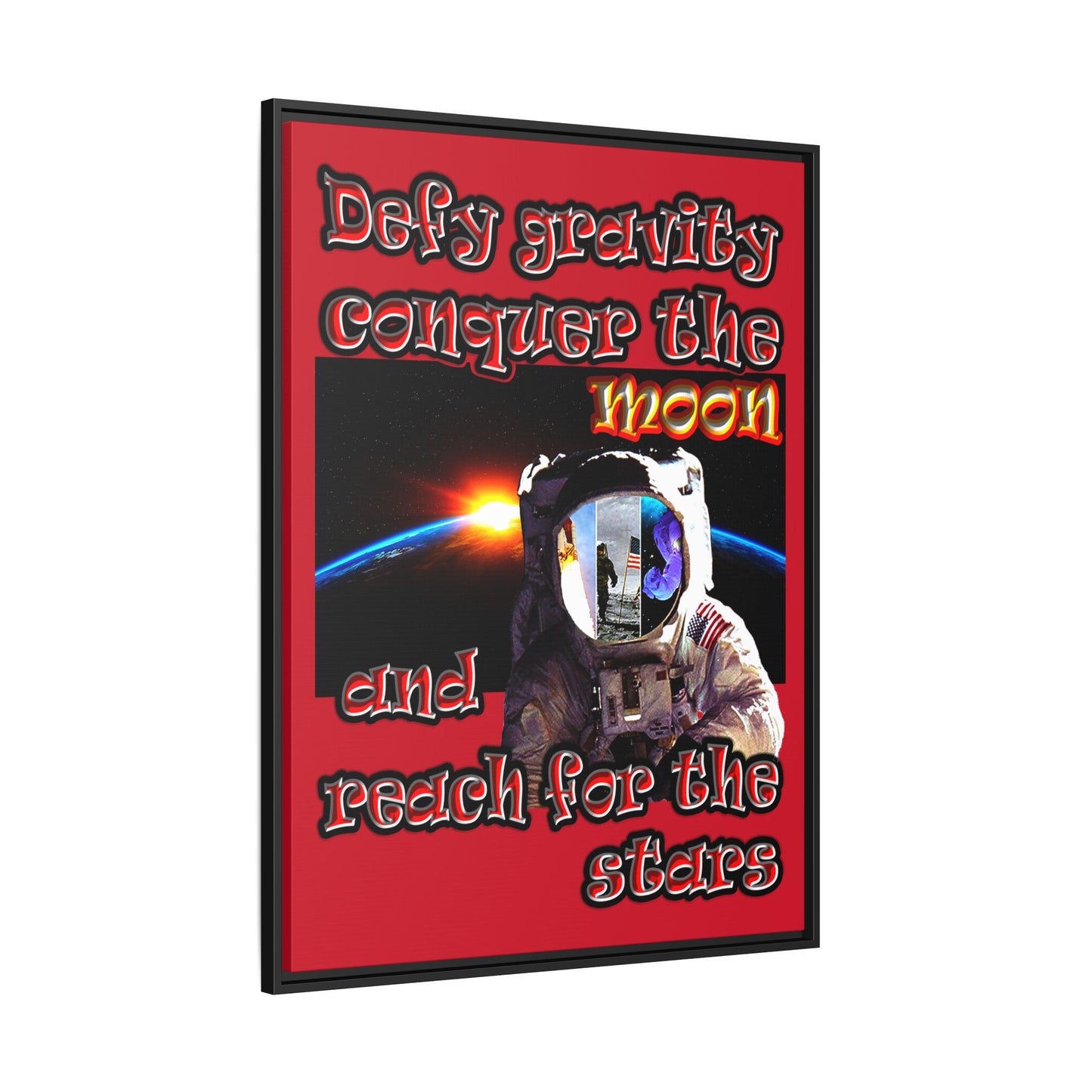 defy conquer reach - framed canvas art (dark red)