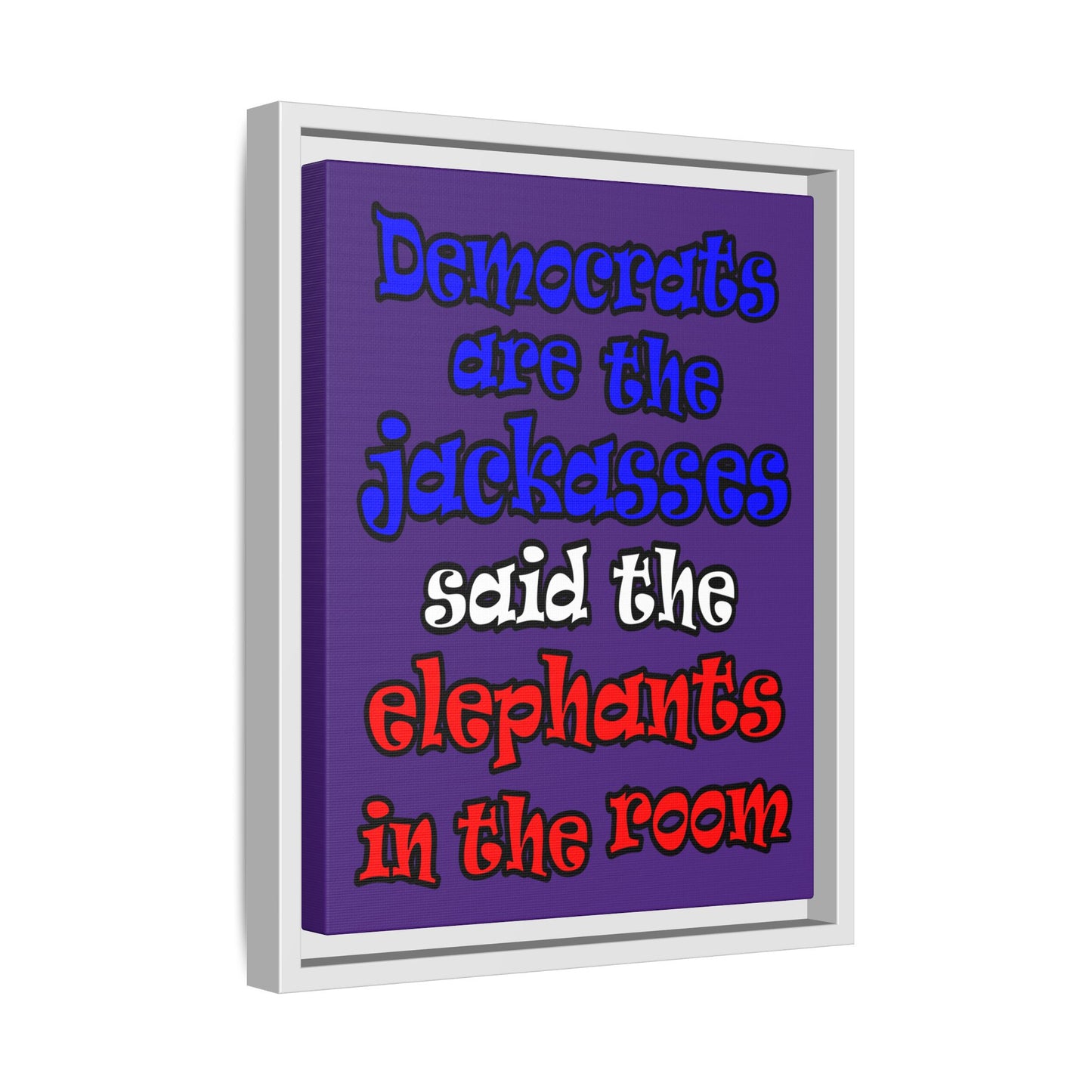 donkeys and elephants - framed canvas art (purple)
