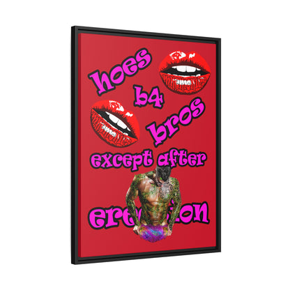hoes b4 bros - framed canvas art (dark red)