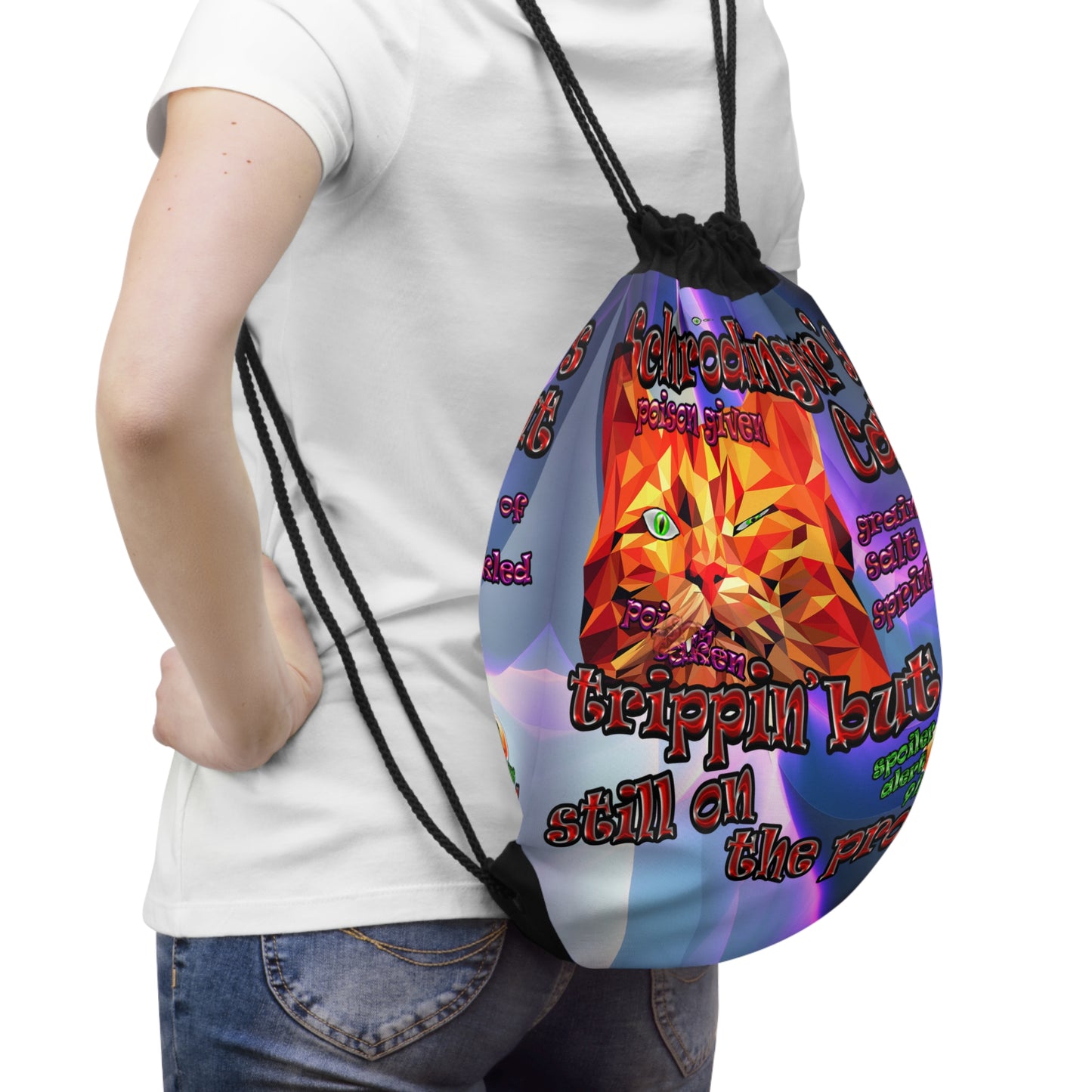 schrodinger's cat - Drawstring Bag (grey-pink wave)