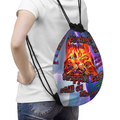 schrodinger's cat - Drawstring Bag (grey-pink wave)