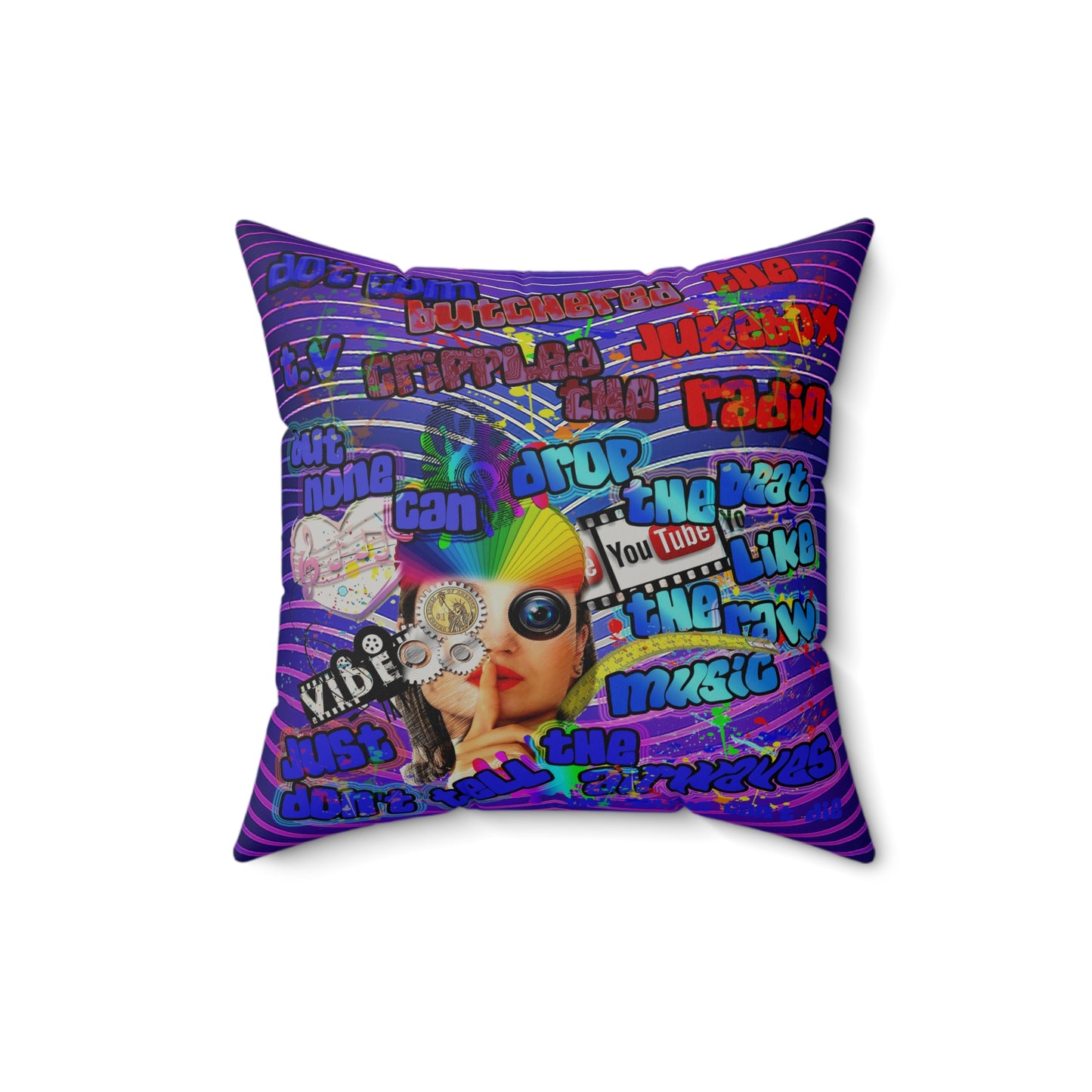 drop the beat - Faux Suede Square Pillow - (purple wave)