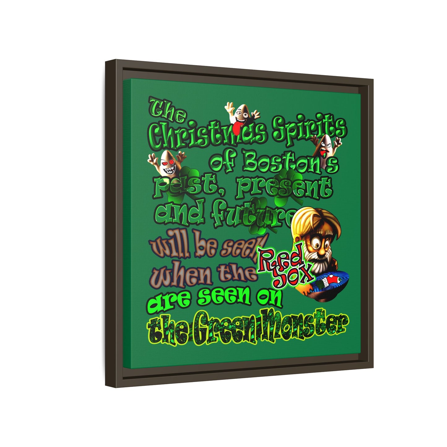 christmas spirits of boston - framed canvas art (dark green)