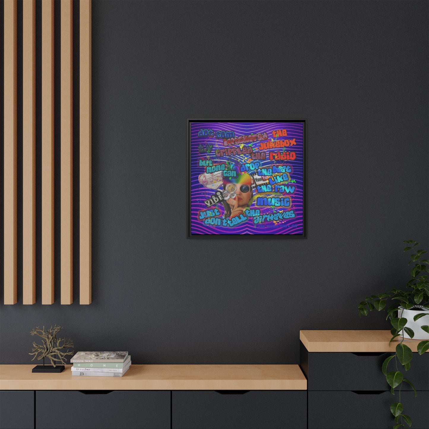 drop the beat - framed canvas art (purple wave)