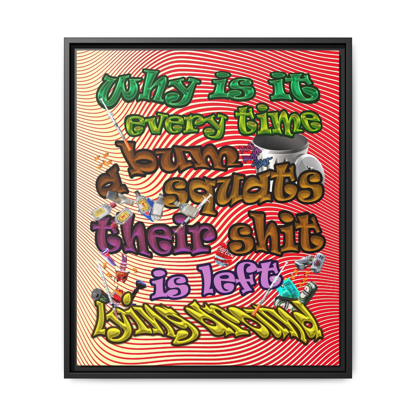 the bum's shit - framed canvas art (yellow-orange wave)