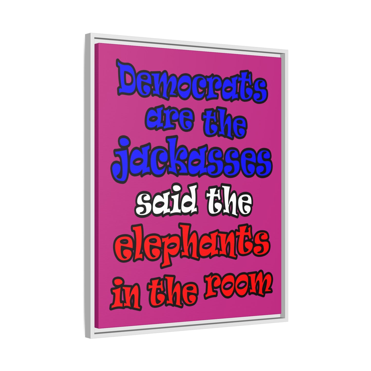 donkeys and elephants - framed canvas art (pink)