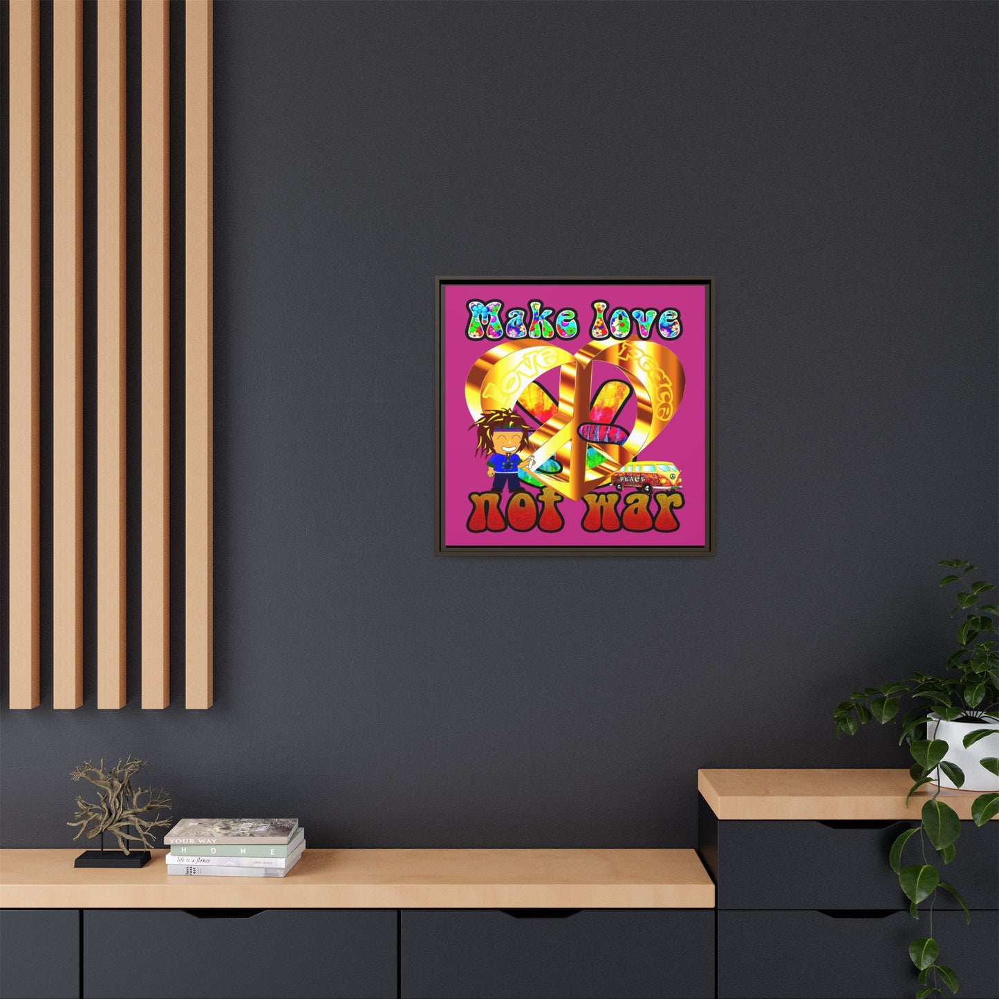 love peace - framed canvas art (pink)