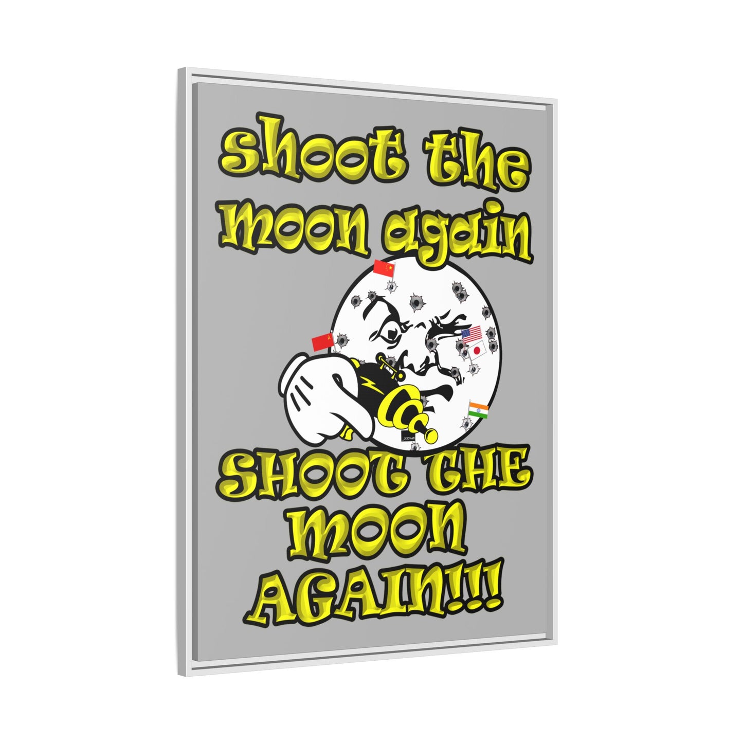 shoot the moon again - framed canvas art (light grey)